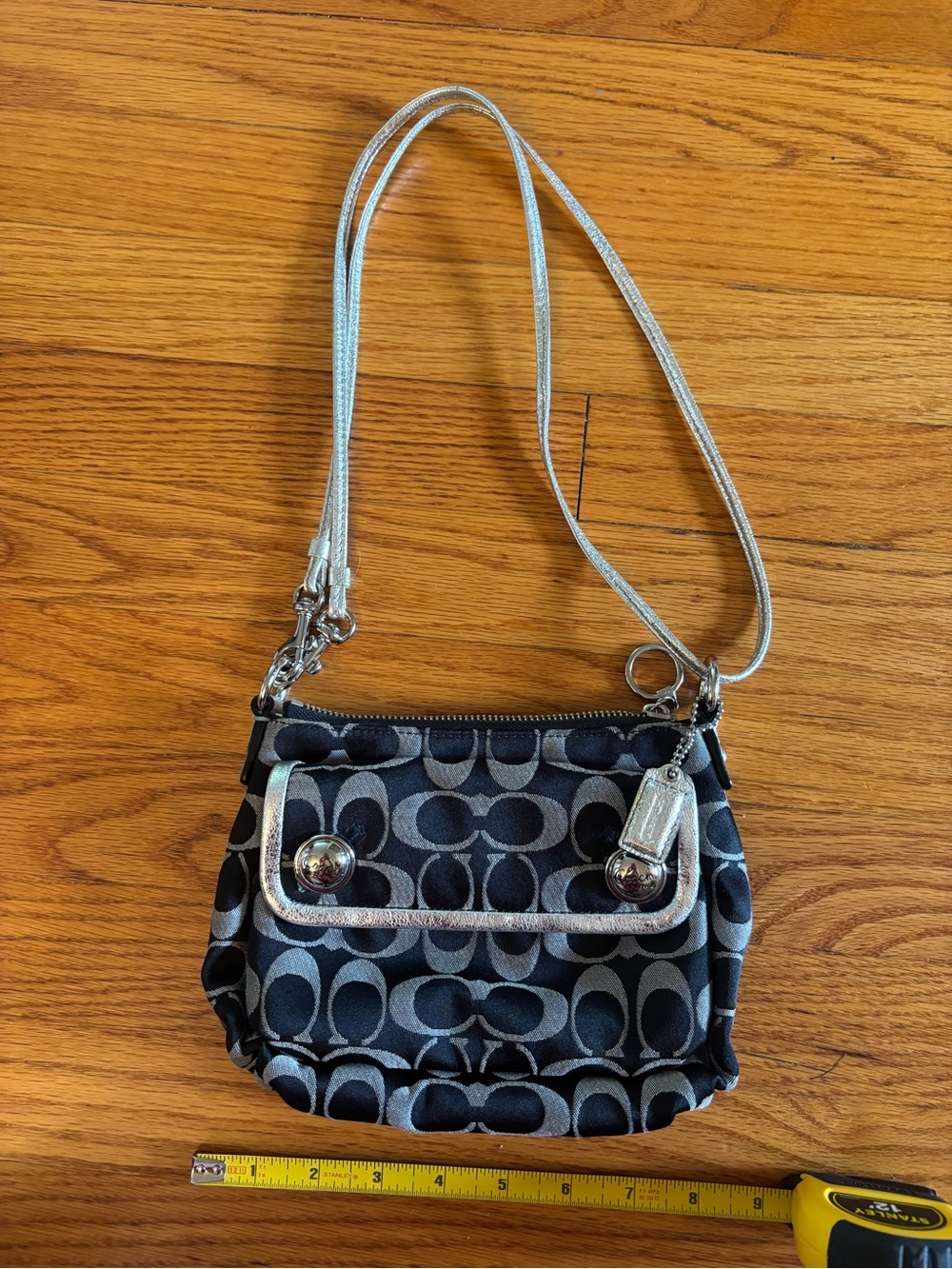 Coach Black Signature Poppy Crossbody - Black and Silver